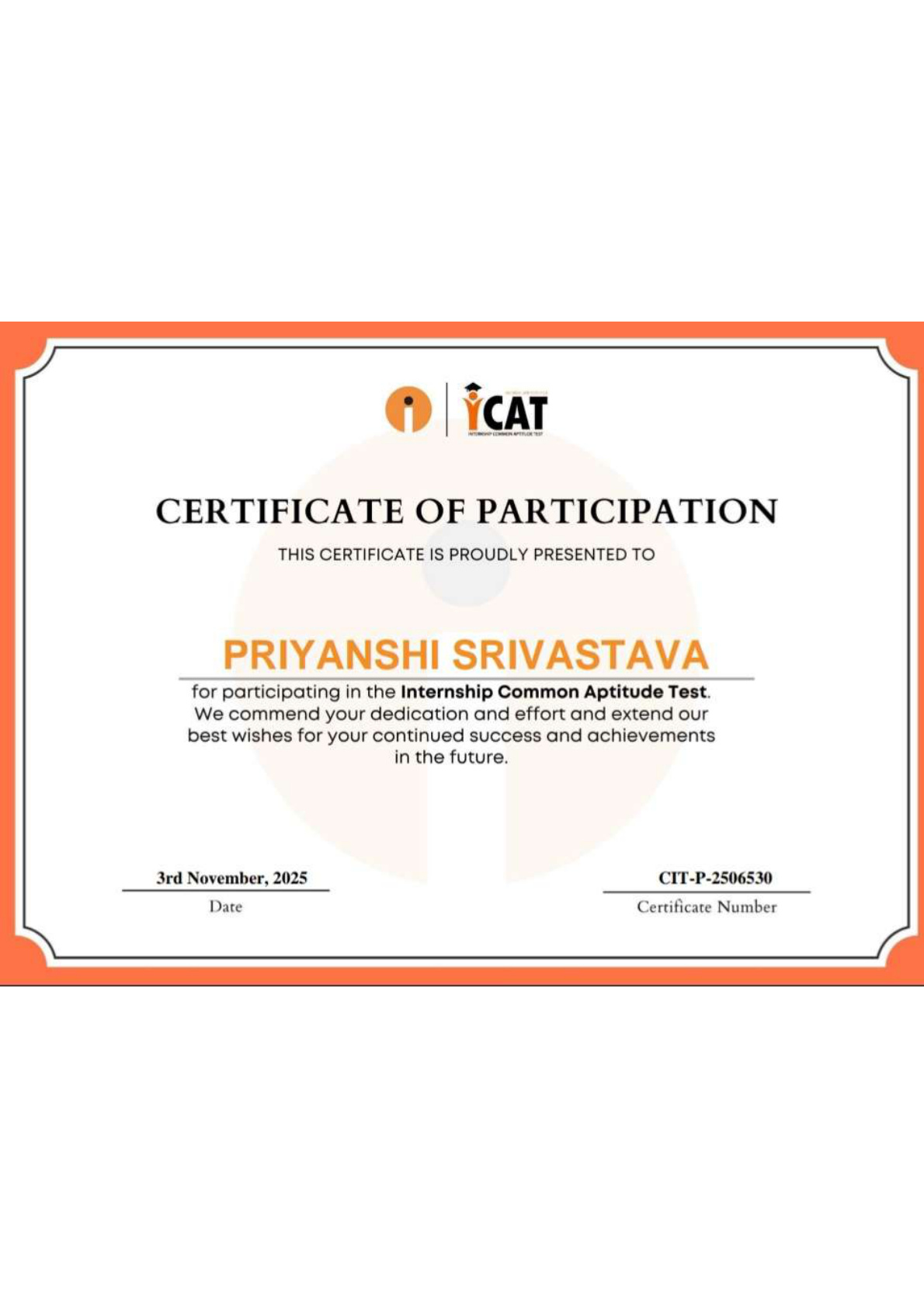 ICAT Certificate of Participation