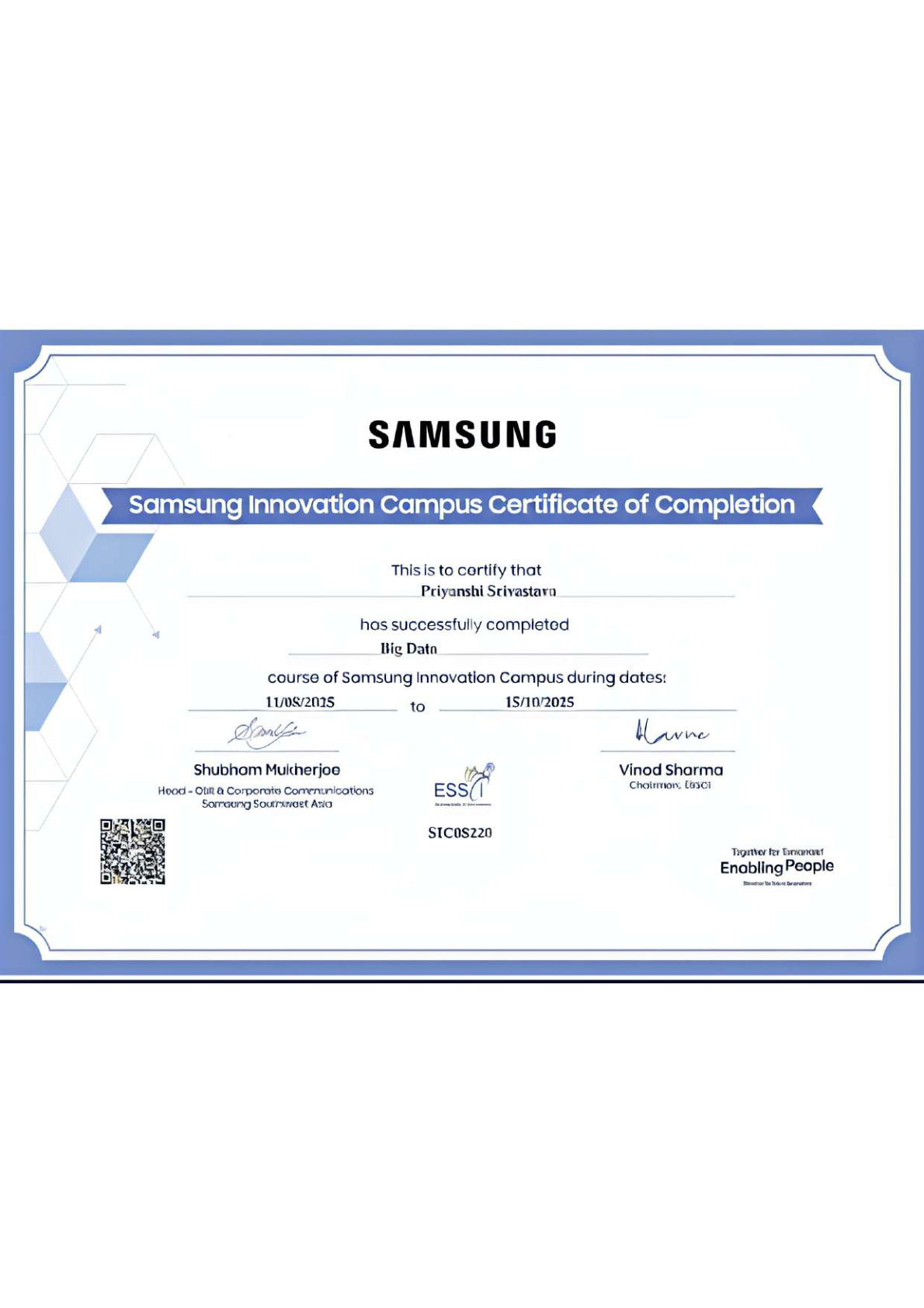 Samsung Innovation Campus Big Data Certificate
